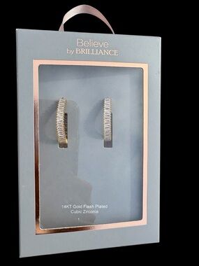 Believe by Brilliance Gold Baguette Cubic Zirconia Hoop Earrings - Gold